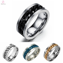 Fashion Boys Finger Stainless Steel Rings, Black River Rotatable Chain Steel Ring